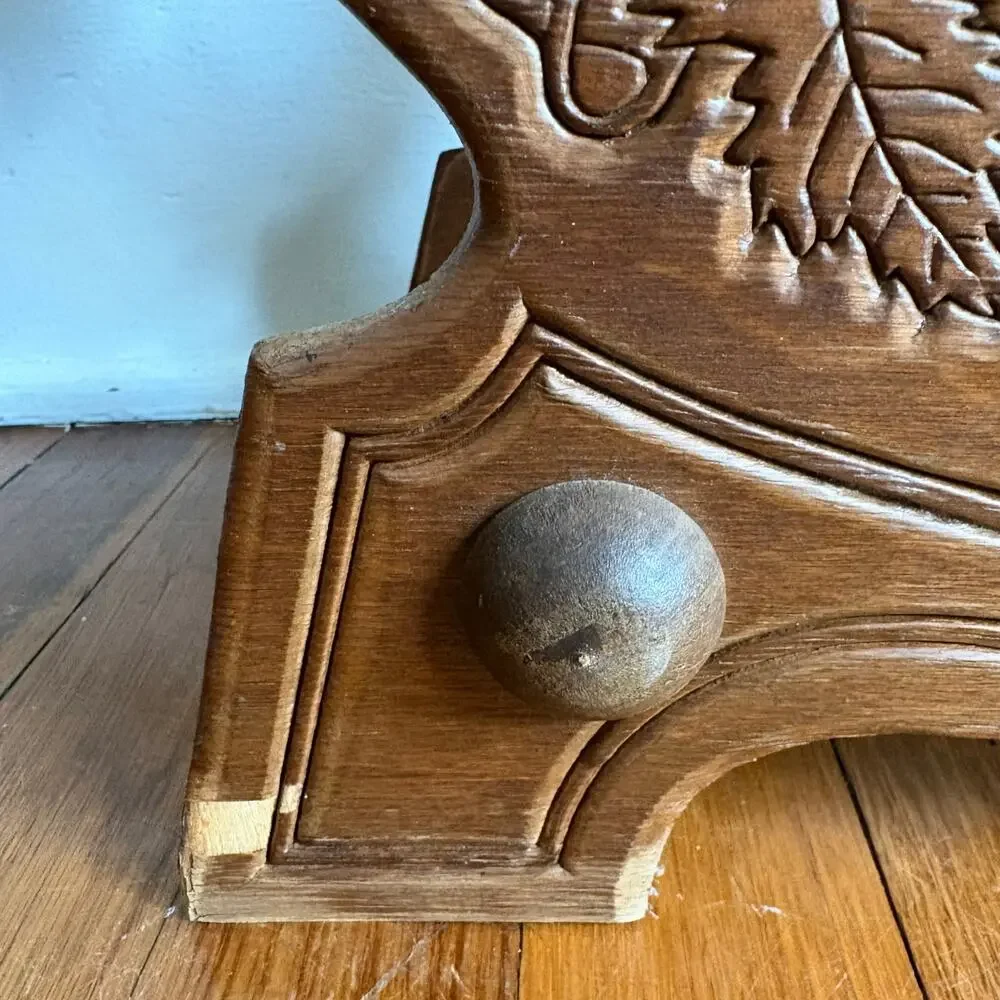 Vintage Carved Wood Wine Bottle Holder, Grape Motif Tabletop Wine Rack